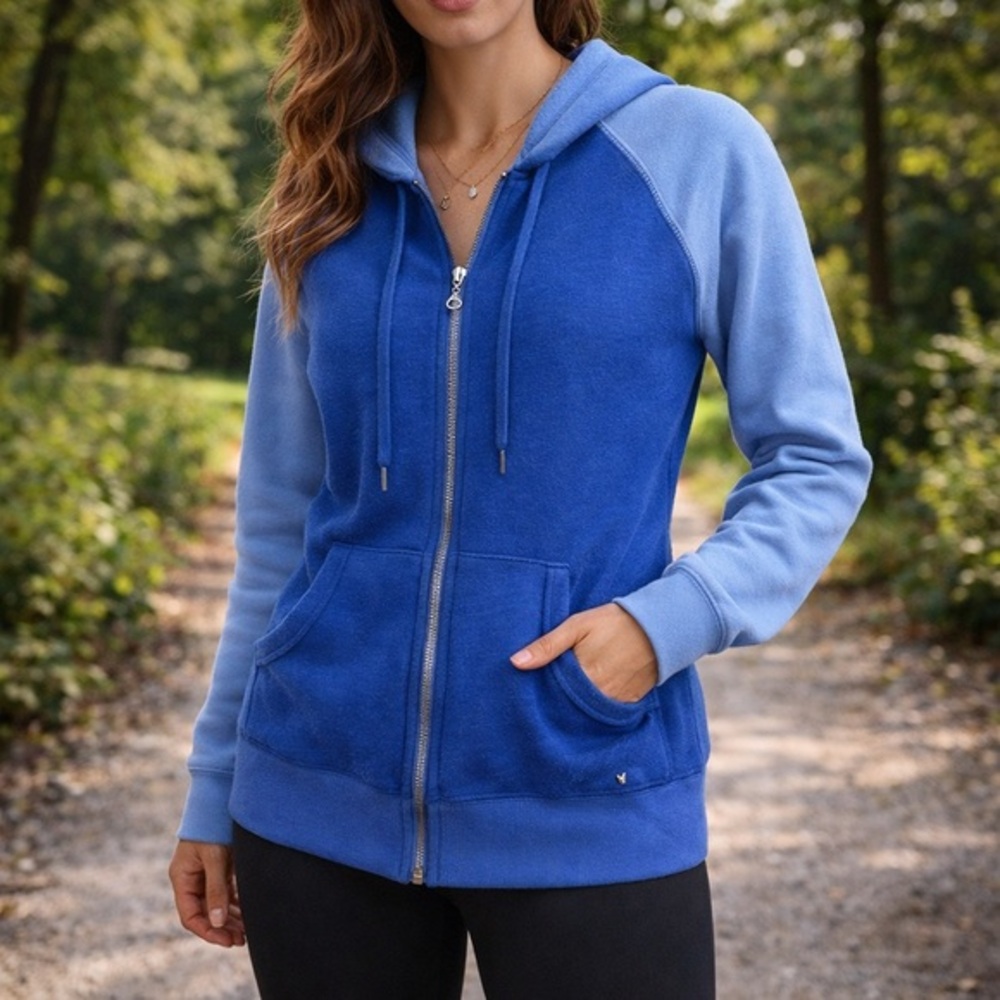 Victorias Secret Womens Full Zip Hoodie Jacket Hooded Light Blue Size‎ Small